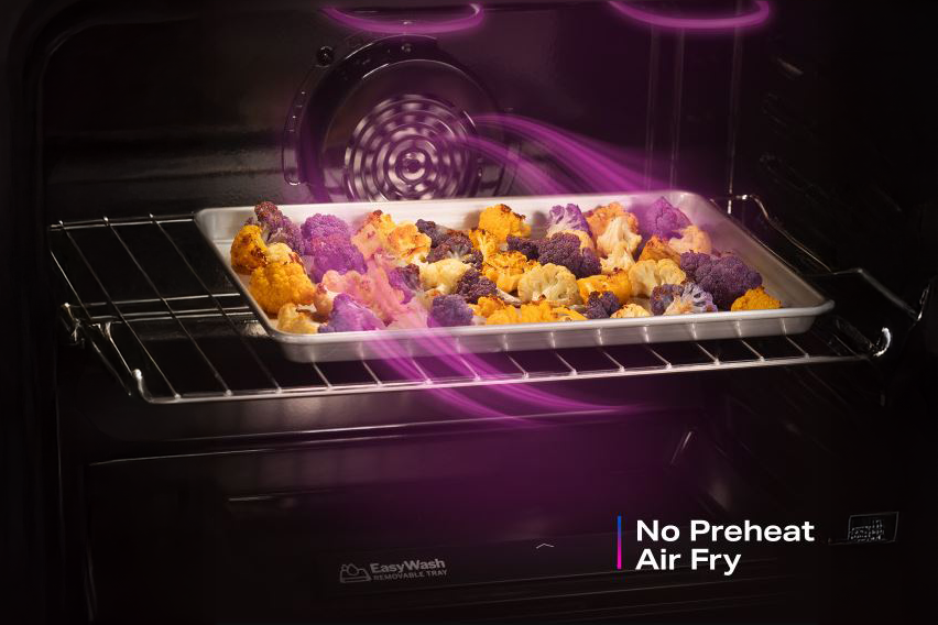 GE Profile range showcasing precision cooking and air fry modes.