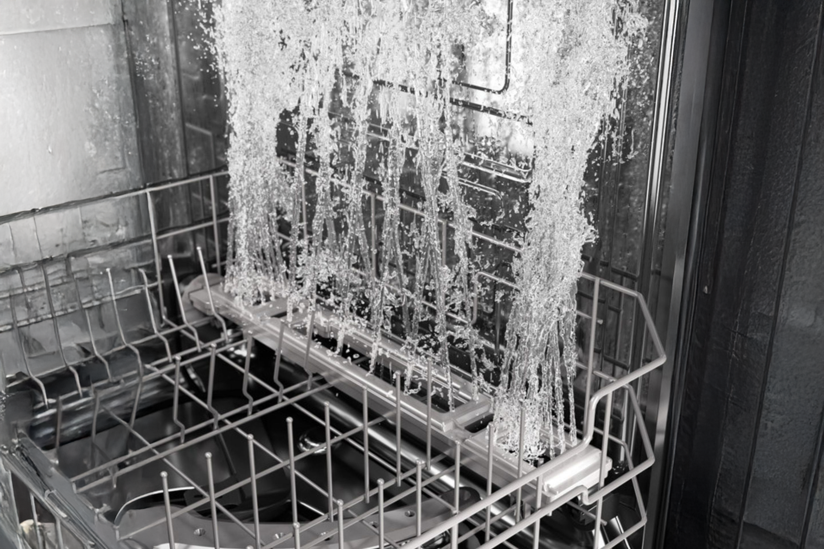 GE Profile dishwasher silverware jets in action.