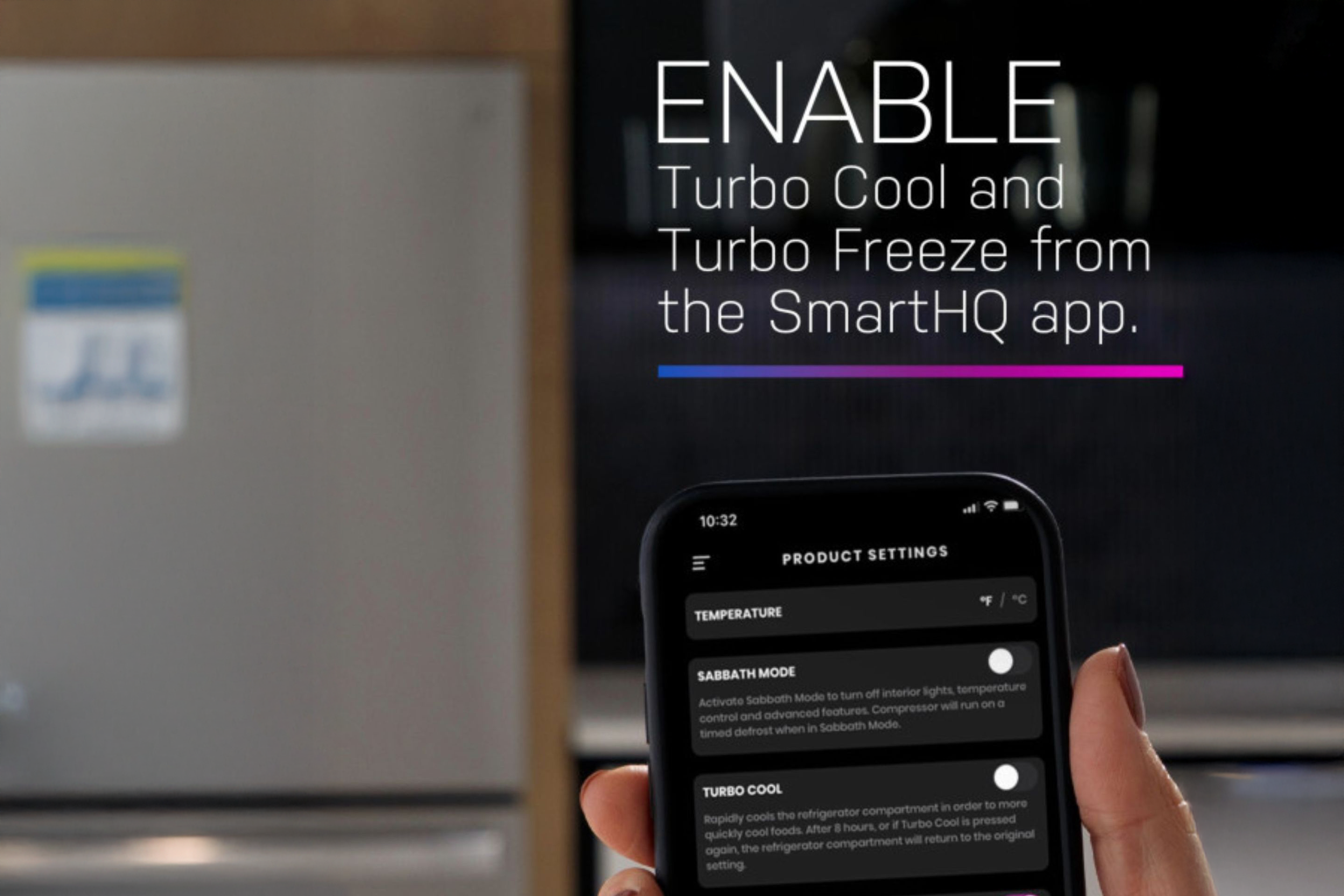 SmartHQ app control for a GE Profile refrigerator.